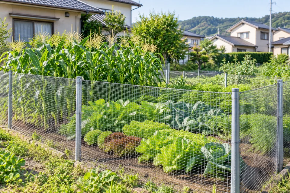 防護柵で囲んだ住宅地の菜園