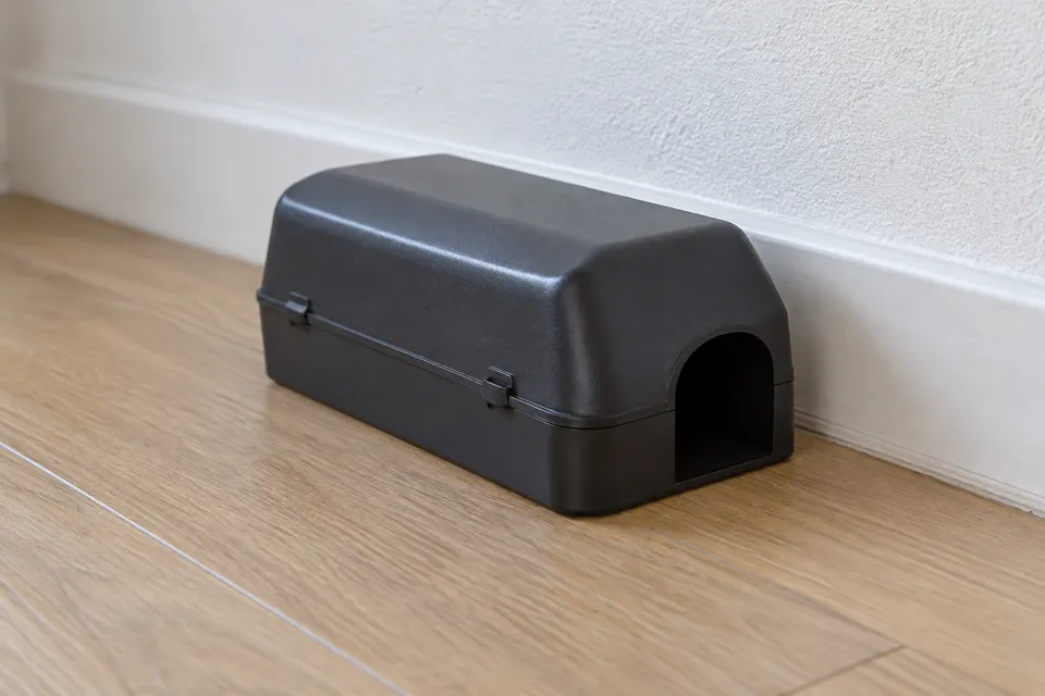 壁際に置かれたカバー付きの捕獲器